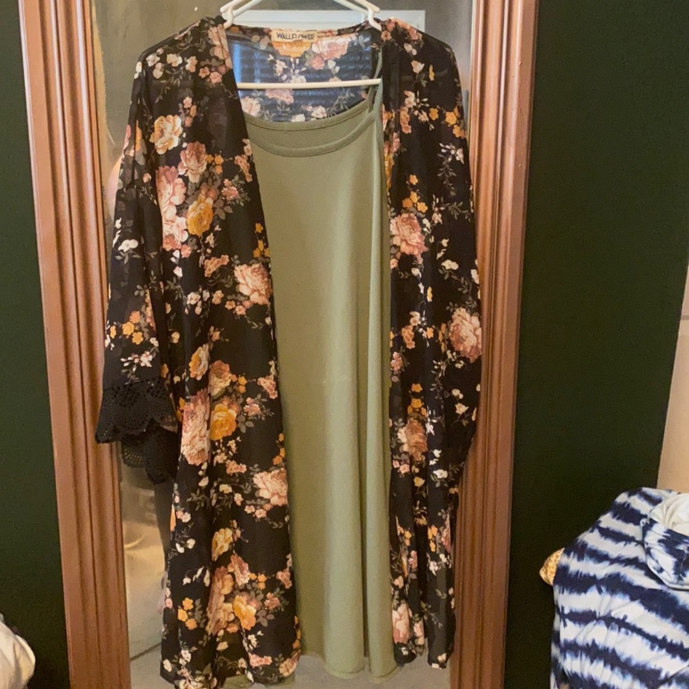 Slip dress with Floral Kimono